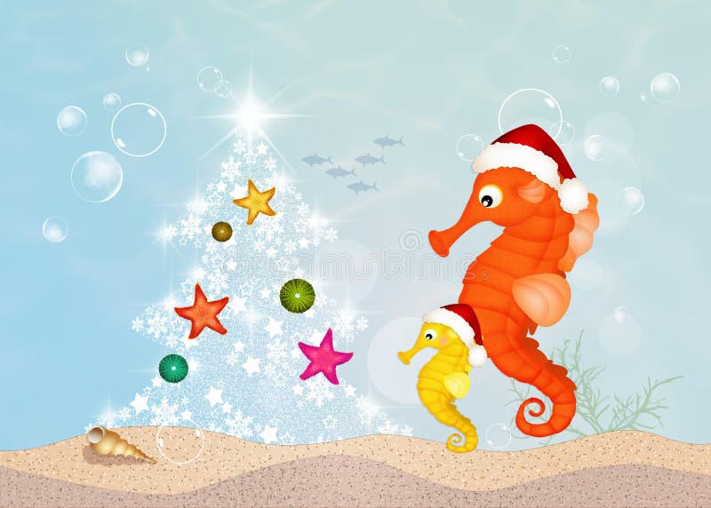 Seahorses świętują boże narodzenia ilustracja wektor Seahorses świętują boże narodzenia ilustracja wektor
