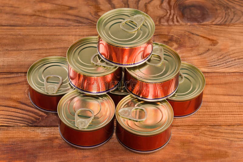 Sealed Tin Cans of Canned Fish on a Rustic Table Stock Image Image of easy, industry 275515479