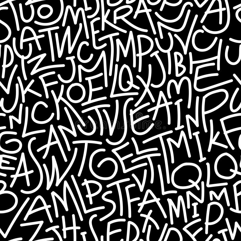 Seamless Abstract Alphabets Pattern on Black and White Stock Vector
