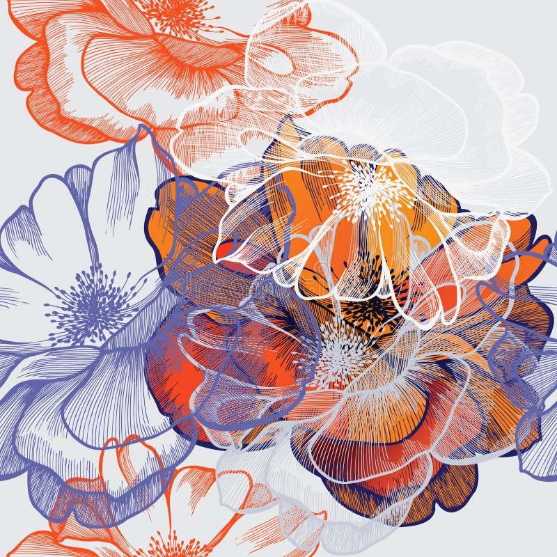 Seamless abstract floral background with roses, ha royalty free illustration