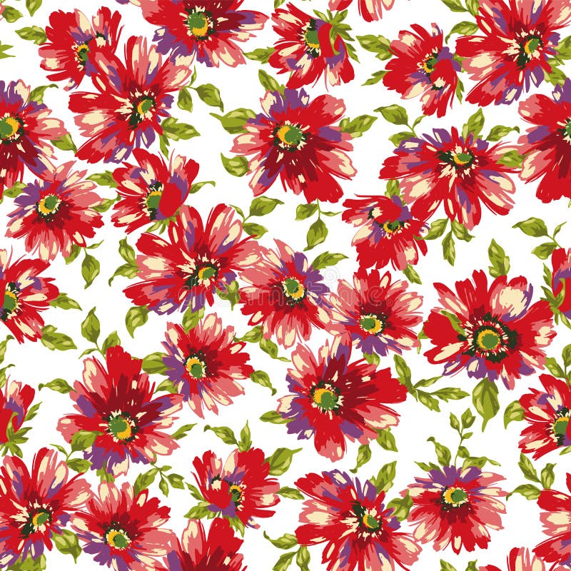 Seamless and Abstract Flower Illustration Pattern, Stock Vector