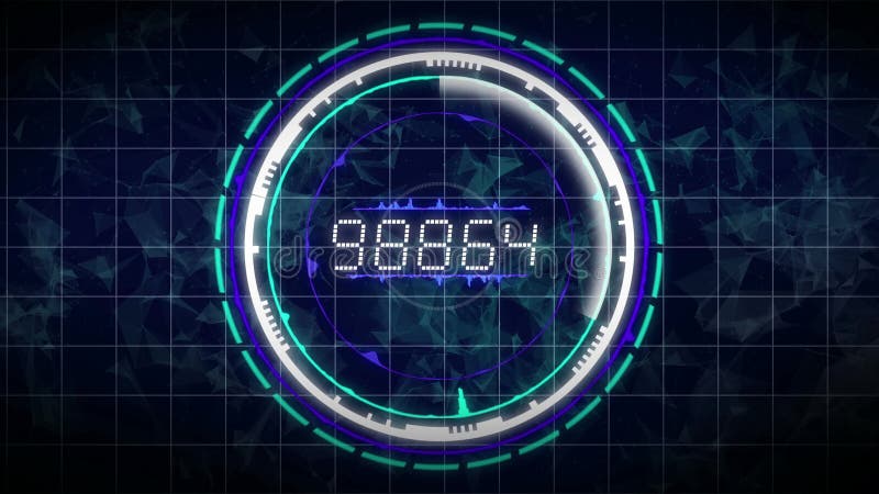 Seamless abstract motion number counter or music equalizer circle background interface with shining lights, sound waves geometric royalty free illustration