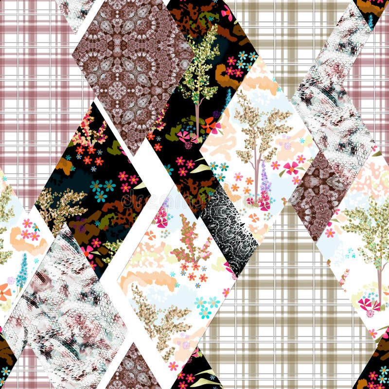 Seamless abstract patchwork plaid patches pattern light royalty free illustration