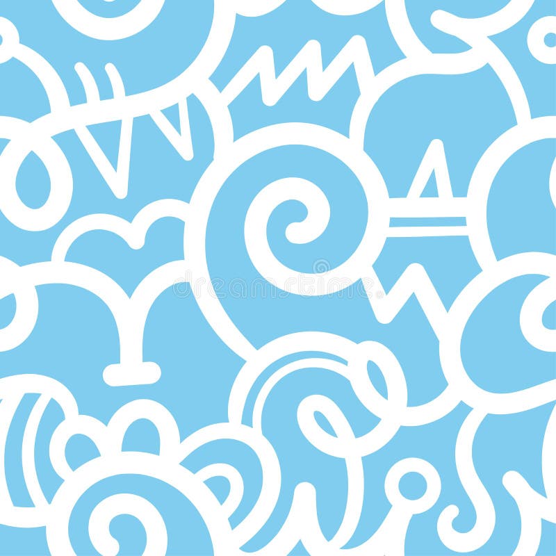 Seamless Abstract Pattern on Blue Background. Vector Doodle Image