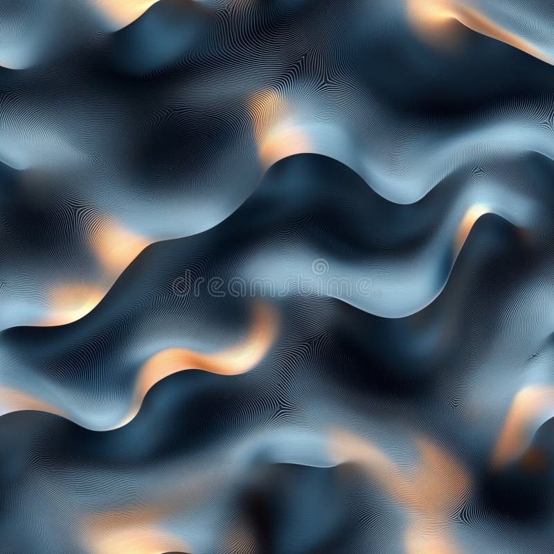 Seamless pattern of organic sound ripples intersecting square neural nodes. seamless abstract pattern combining organic sound ripple forms with square neural nodes across a metallic textured surface. soft gradients blend with sharp edges to create a futuristic visual balance between fluidity and structure. ideal for use in modern digital designs, tech UI concepts, and creative surface applications.