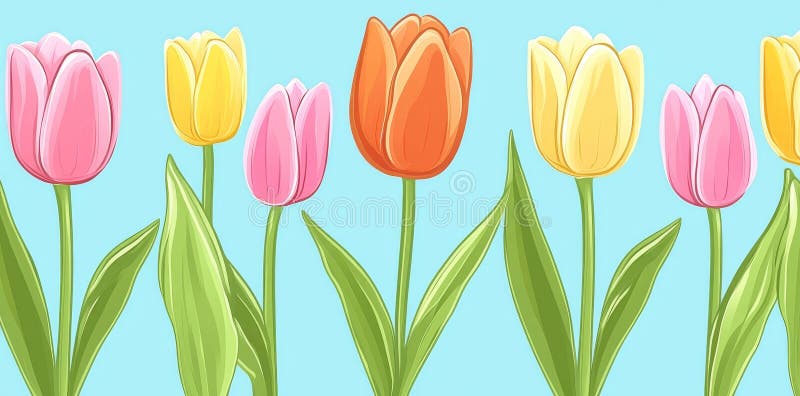 Seamless abstract pattern featuring tulips. Hand-drawn textures that are trendy. A modern abstract design. stock images