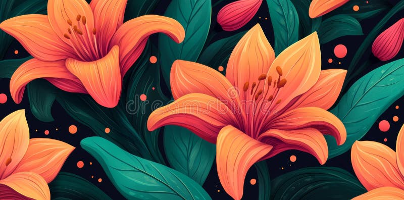 Seamless abstract pattern with leaves, flowers, and grass elements. Features modern exotic design stock photography