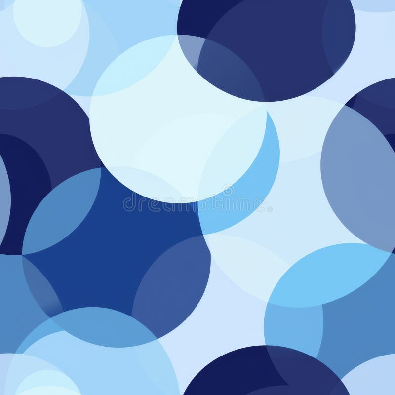 Seamless Abstract Pattern Overlapping Blue Circles of Various Sizes on a Pale Blue Background stock illustration