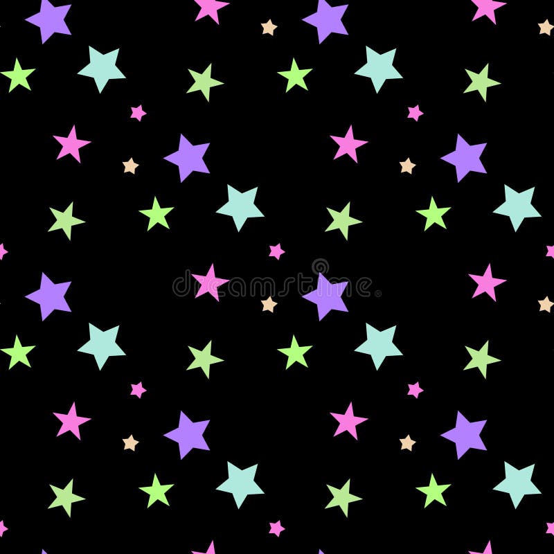 Seamless abstract pattern with pink and blue sharp stars on black background. Vector illustration. Vector fireworks illustration.