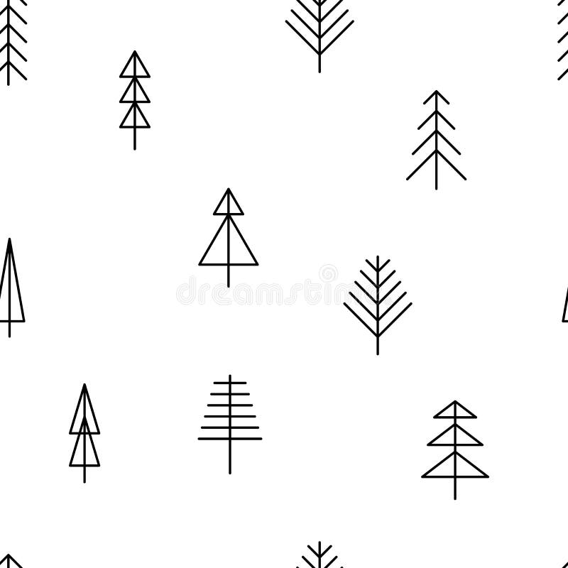 Seamless abstract pattern with unique line trees stock illustration