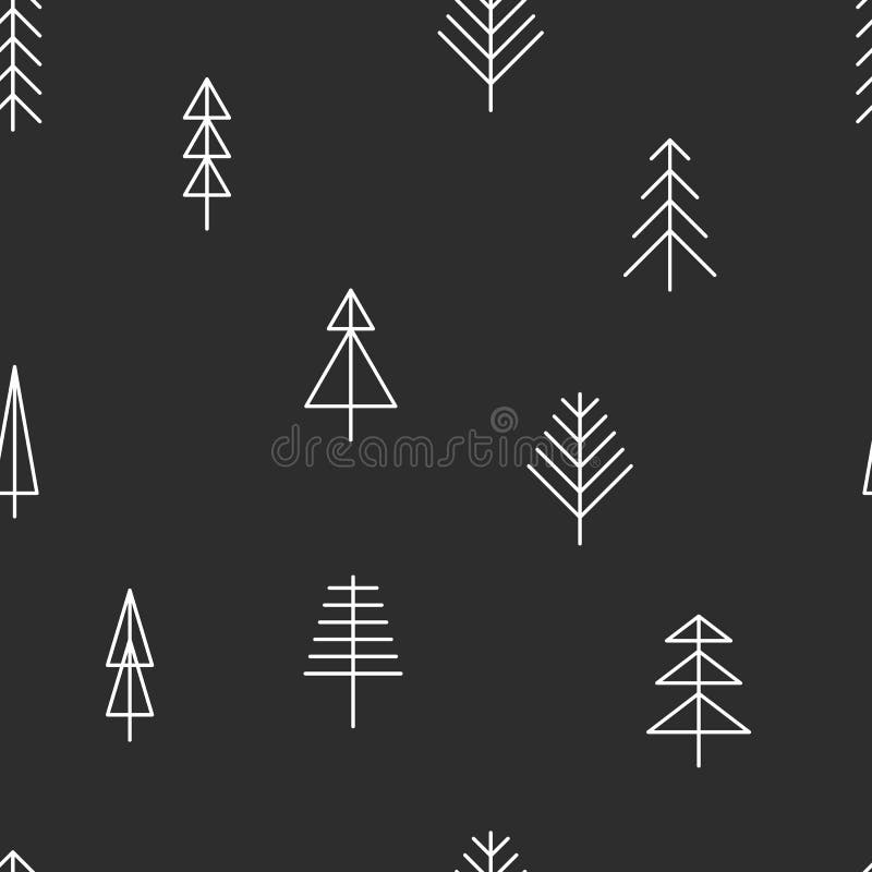 Seamless abstract pattern with unique line trees vector illustration