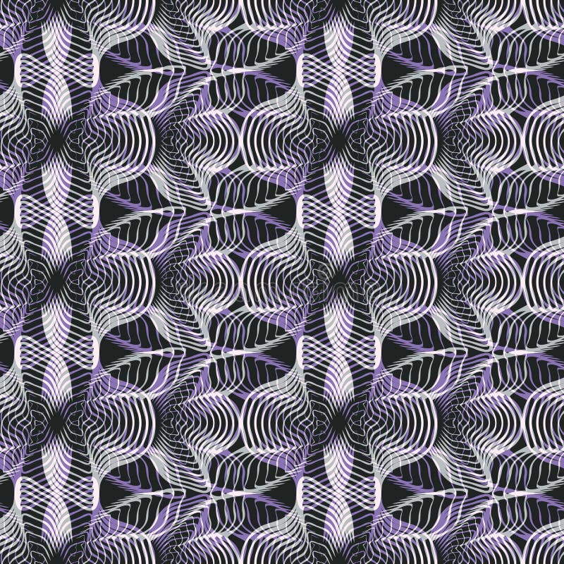 Seamless abstract retro pattern. Blended curves and lines in geometric layout stock illustration