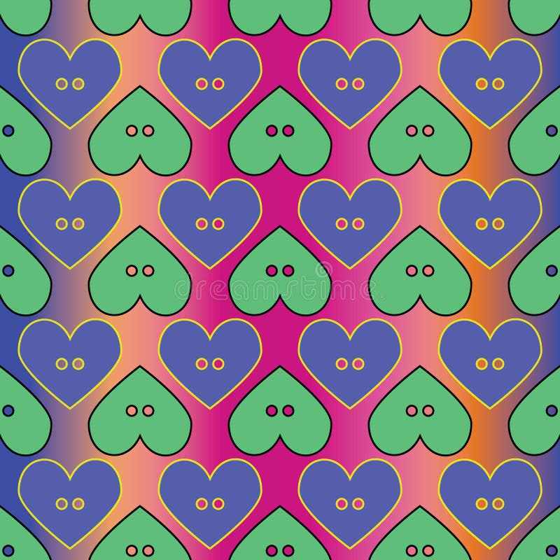 Seamless abstract retro pattern. Button hearts in geometric layout. stock illustration