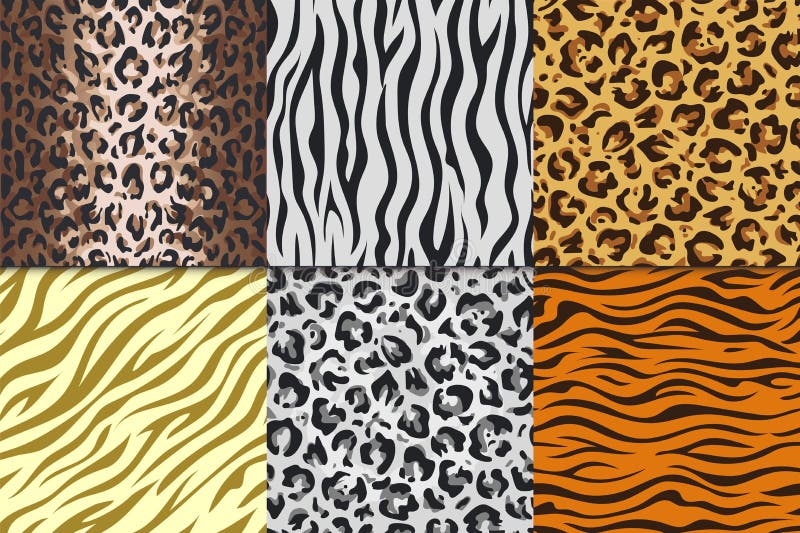 Seamless Animal Prints. Leopard Tiger Zebra Skin Patterns, Texture Stripes  Backgrounds. Vector Africa Animals Different Stock Vector - Illustration of  giraffe, fabric: 149372166