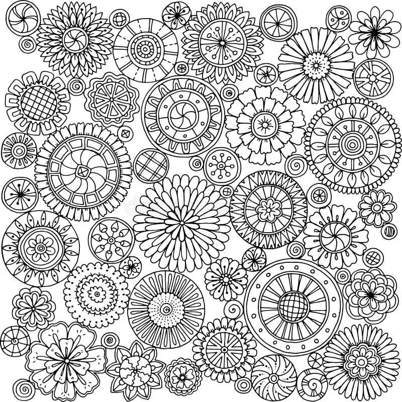 Coloring Page for Adults with Floral Cartoon Background. Doodle Ink Graphic Art  for Adults Stock Vector - Illustration of outline, page: 142013216