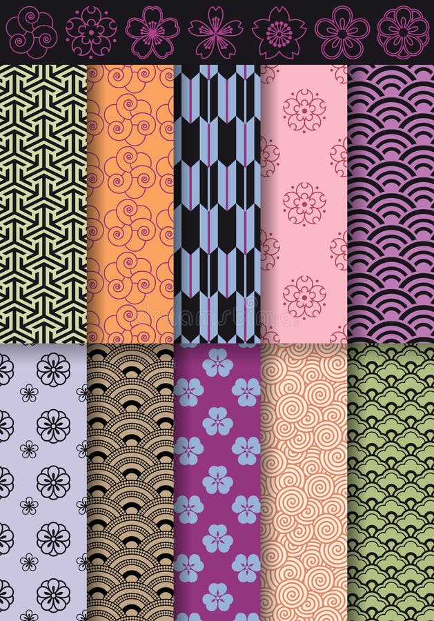 Seamless asian patterns, vector royalty free illustration