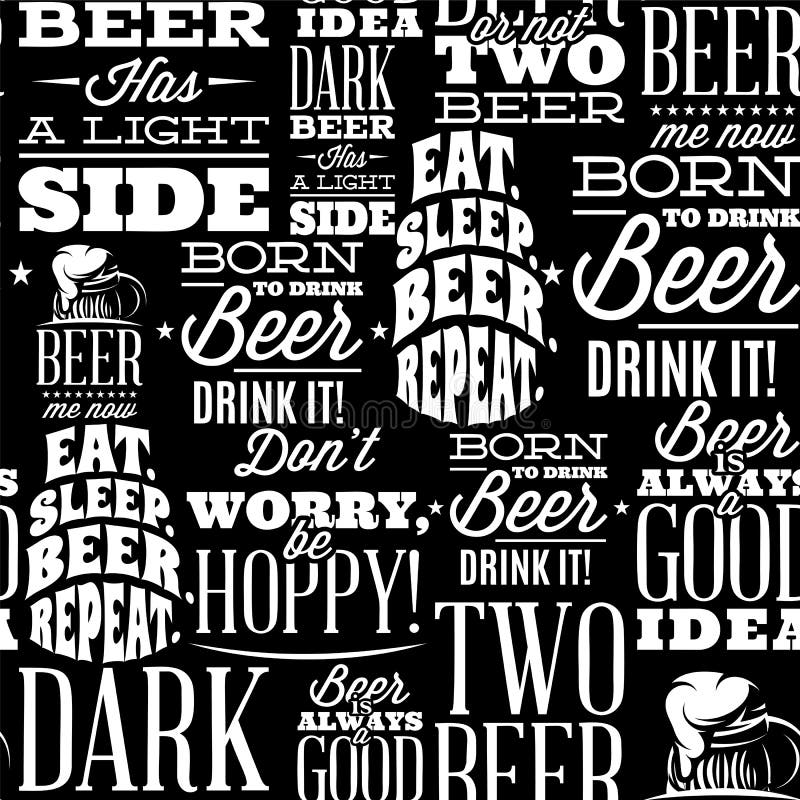 Seamless Backdrop with Quotes on Theme of Beer. Black Background Stock