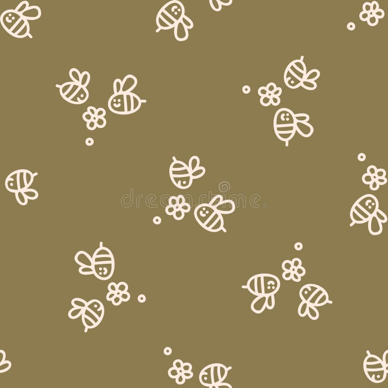 Seamless background bee gender neutral pattern. Whimsical minimal earthy 2 tone color. kids nursery wallpaper or boho