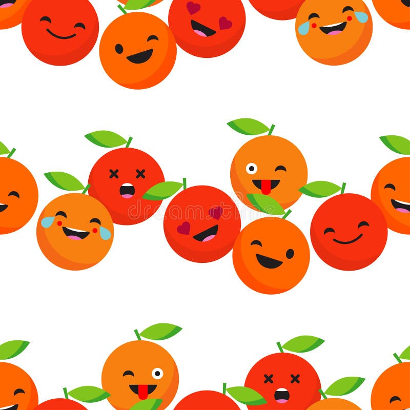 Seamless Background with Cheerful Oranges. Cute Cartoon. Vector