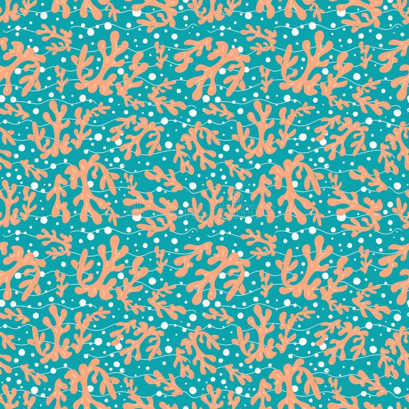 Seamless Background with Corals and Bubbles on a Blue Background Stock