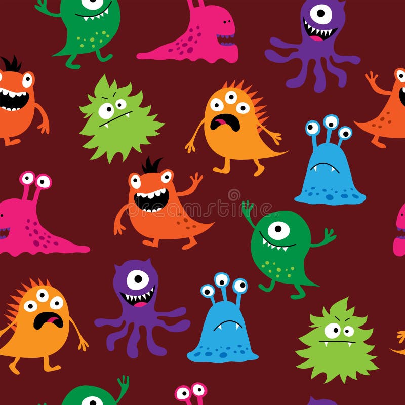Seamless background with cute cheerful colorful monsters stock illustration Seamless background with cute cheerful colorful monsters stock illustration