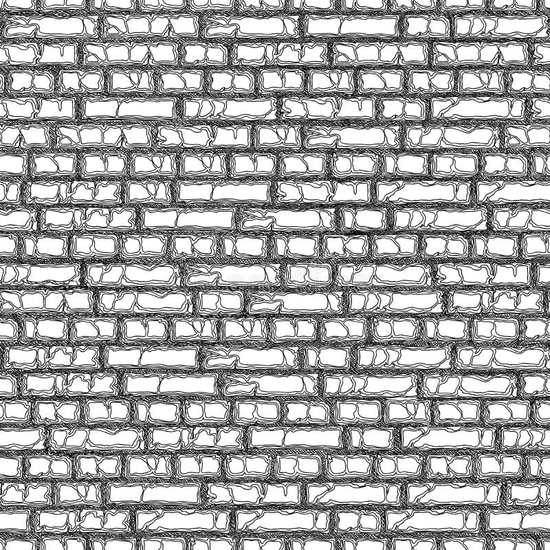 Seamless Wall from Stones of Different Sizes (drawn with Ink). Stock