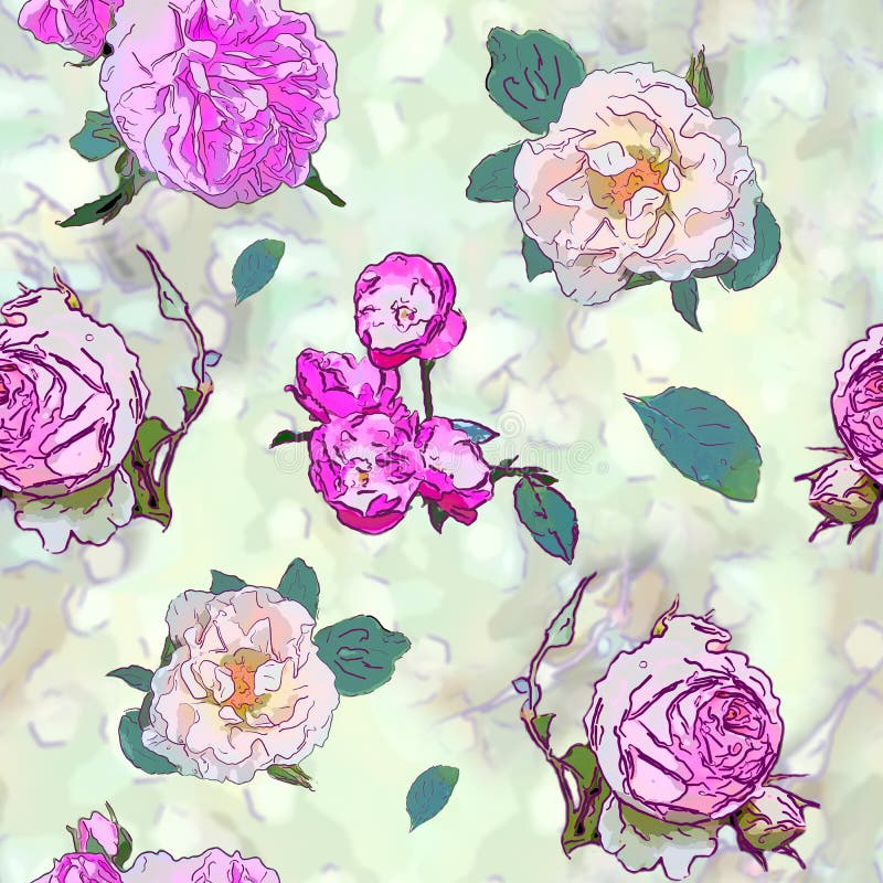 Seamless Background Drawing Rose Flowers Stock Illustration