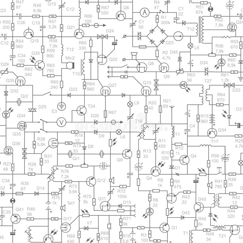 Seamless background of electrical circuit with signatures. stock illustration Seamless background of electrical circuit with signatures. stock illustration