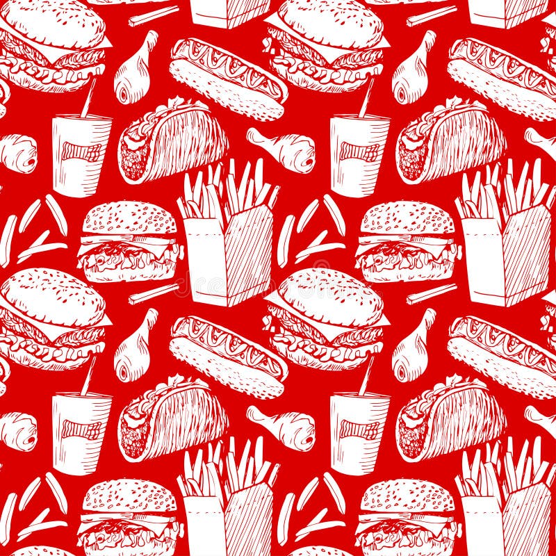 Seamless Background with Fast Food Stock Vector - Illustration of bread,  cartoon: 68378235