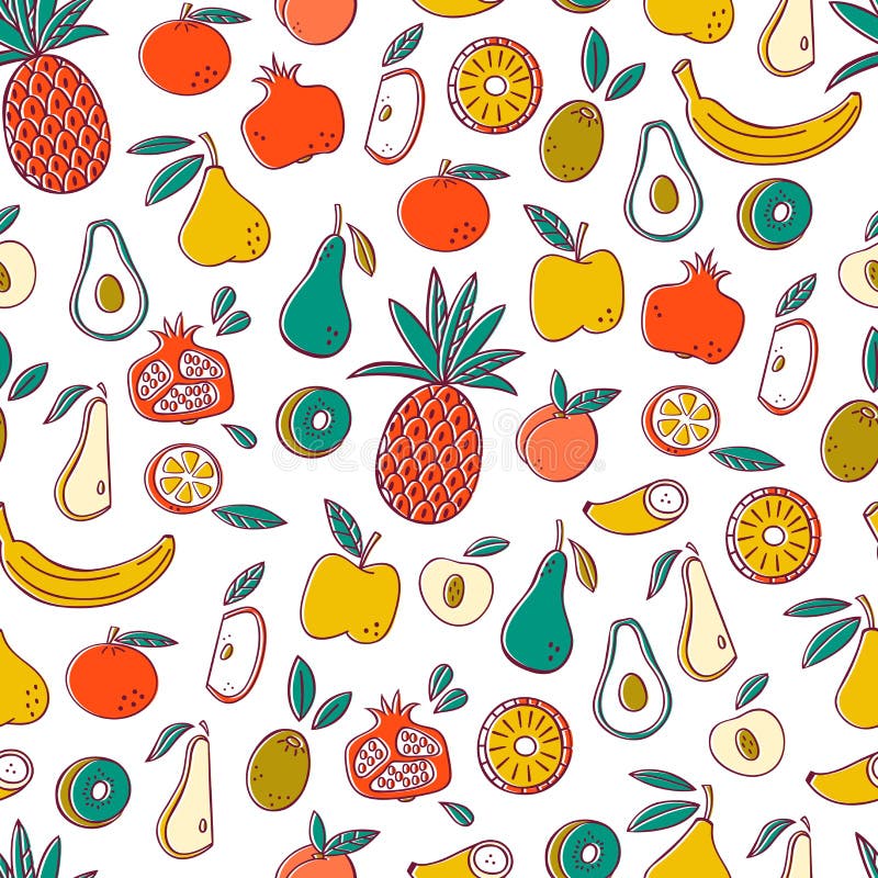 Seamless Background with Fruits. Vector Fruit Pattern. Stock Vector ...