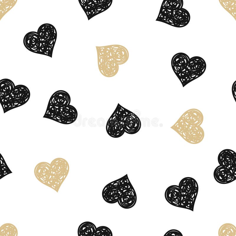 Seamless Background with Gold and Black Hearts Stock Illustration