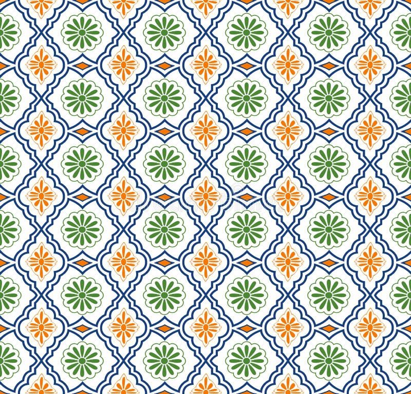 Seamless Background Image of Vintage Orange Green Flower Geometry