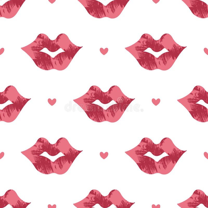 Seamless background of lips and hearts