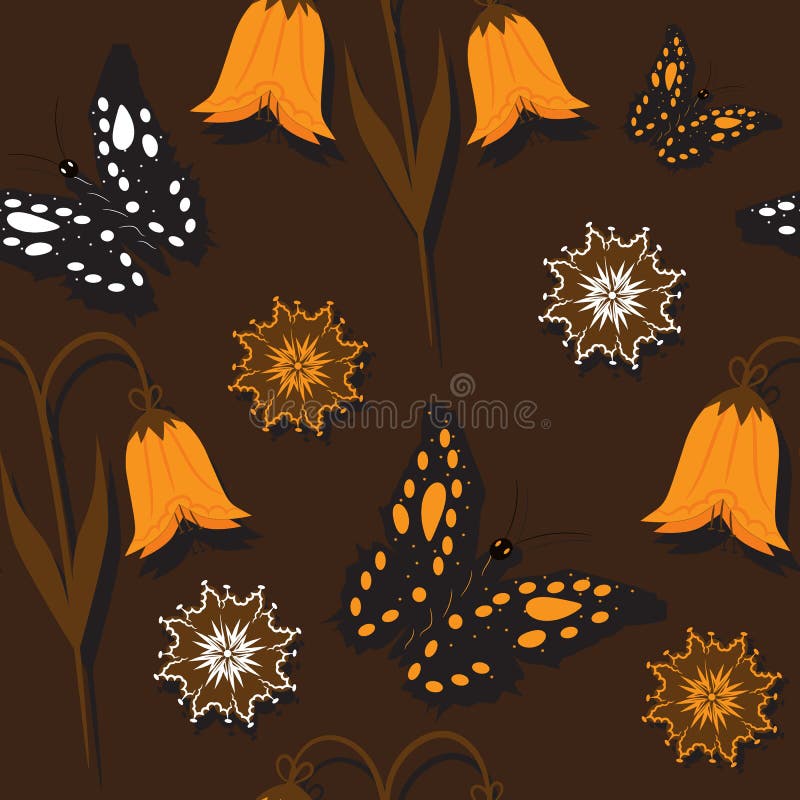 Seamless background of orange flowers and butterflies vector illustration Seamless background of orange flowers and butterflies vector illustration