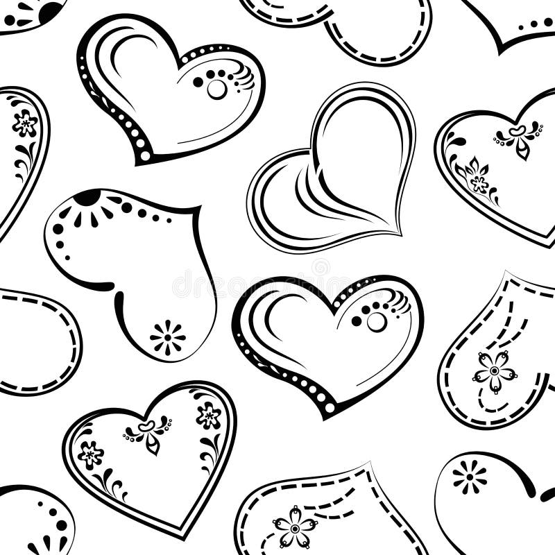 Seamless background, outline hearts