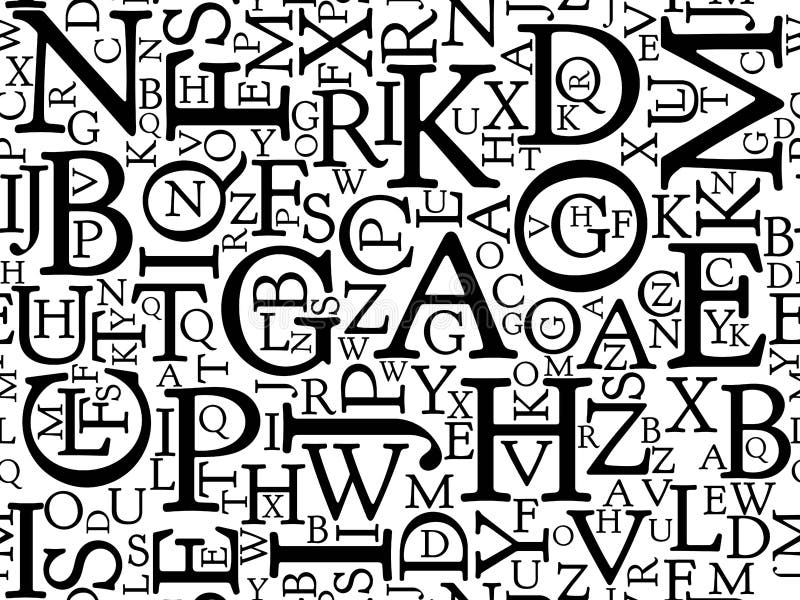 Seamless Background Pattern Mosaic of Black Letters on White Background