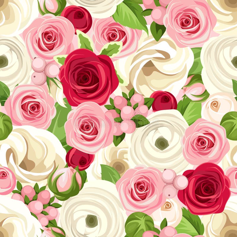 Seamless background with red, pink and white flowers. Vector illustration. vector illustration Seamless background with red, pink and white flowers. Vector illustration. vector illustration