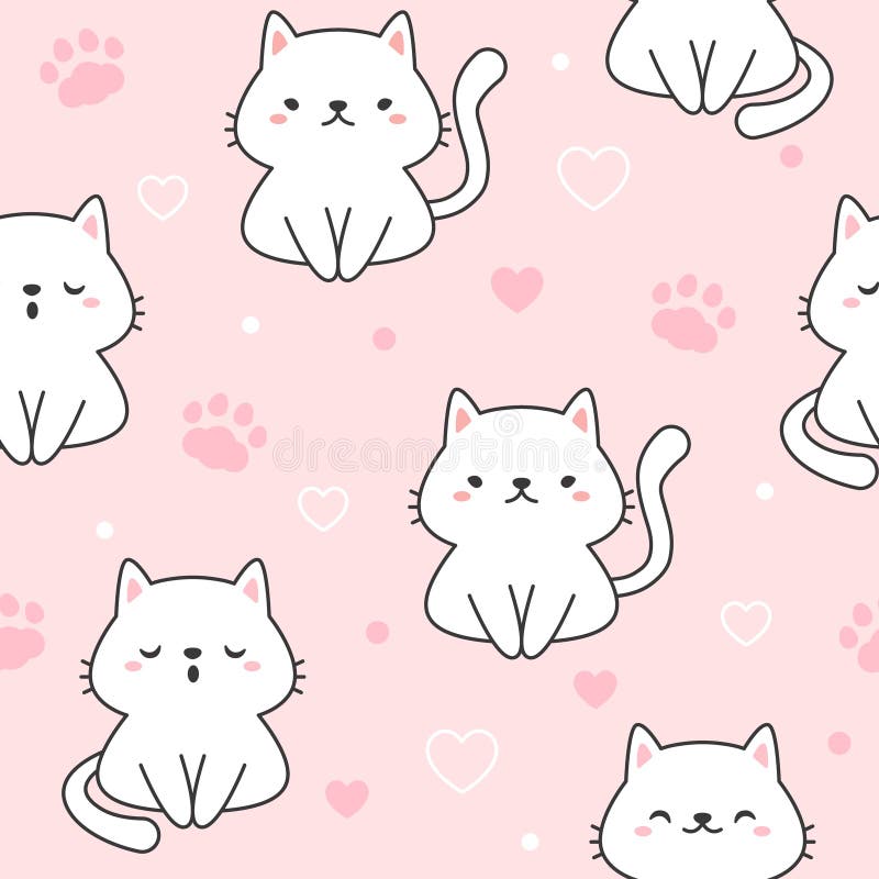 Cute Cat Seamless Pattern Background Stock Illustration - Illustration ...