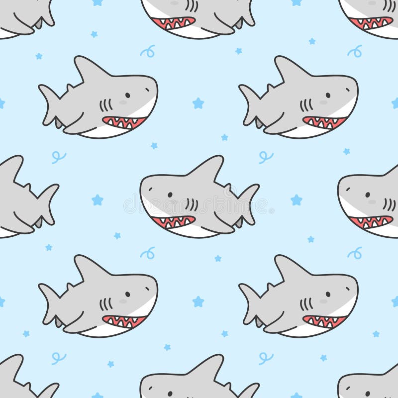 Cartoon Sharks Pattern Seamless Background With Cute Marine Fishes Smiling  Shark Characters And Sea Underwater World Vector Wallpaper Stock  Illustration  Download Image Now  iStock