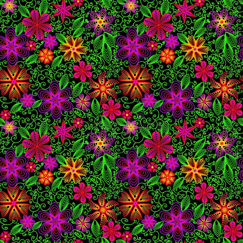 Seamless Background with Swirls, Flowers and Leaves Stock Vector