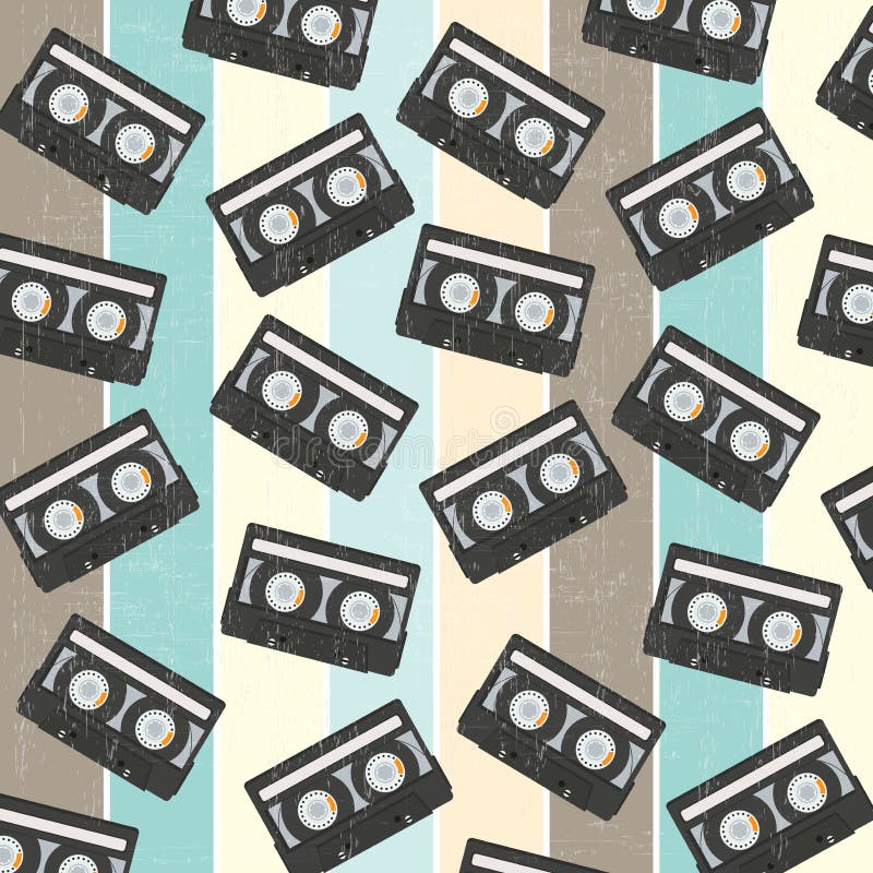 seamless background with vintage analogue music recordable cassettes