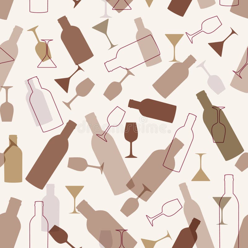 Seamless background with wine bottles and glasses