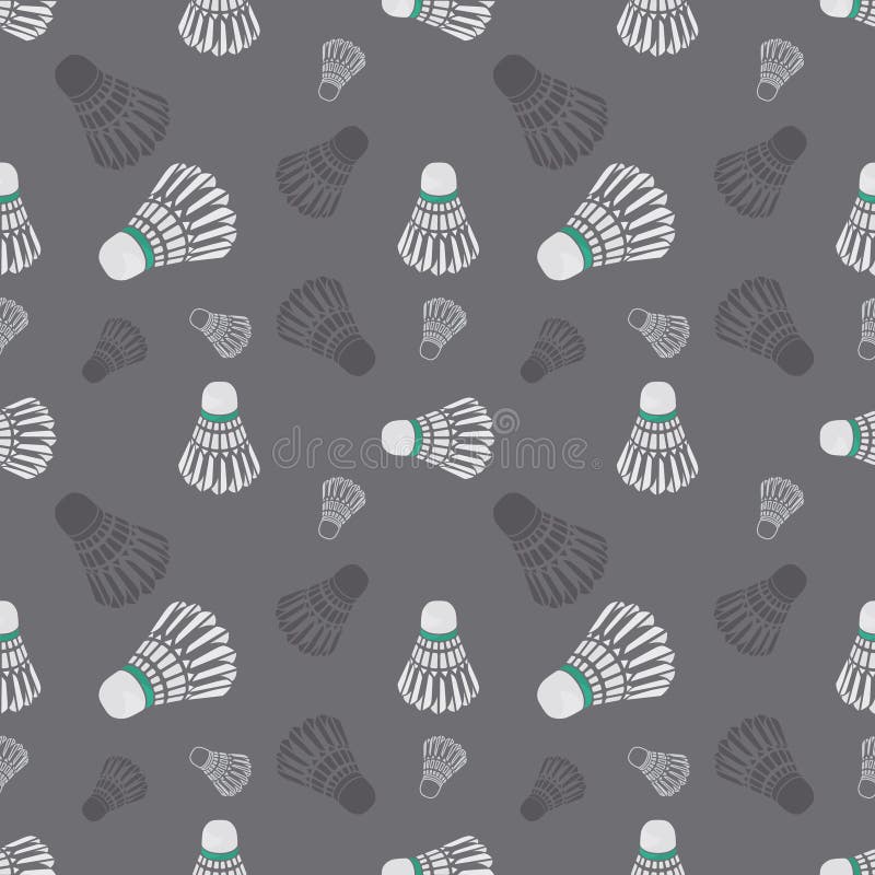 Seamless grey badminton shuttlecock pattern, birdie seamless background