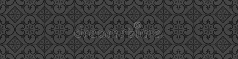 Seamless black anthracite vintage retro grunge cement stone concrete tile wallpaper texture background wide panorama banner, with