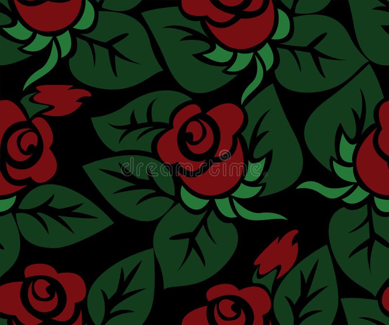 Seamless black background with roses