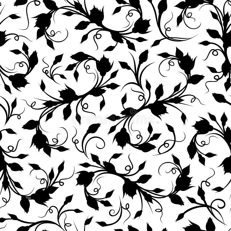 Seamless Black and White Floral Pattern. Vector Illustration. Stock