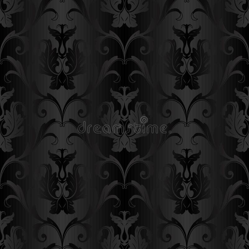 Black Seamless Damask Wallpaper Stock Illustrations – 27,742 Black ...