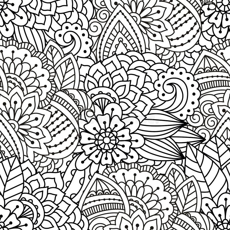 Seamless Black and White Background. Floral, Ethnic, Hand Drawn ...