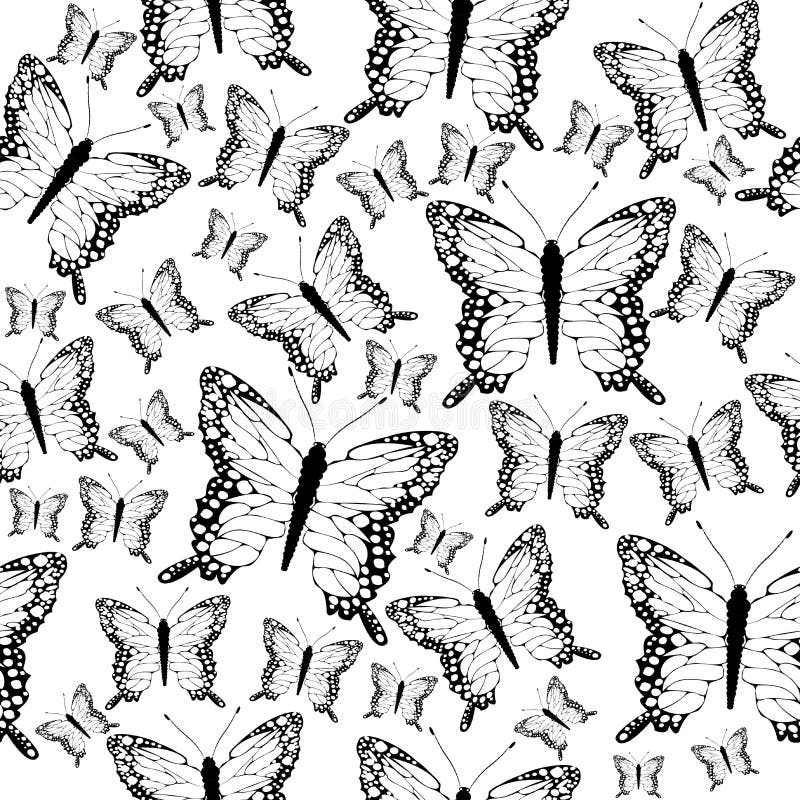 Seamless Black And White Butterflies Background Stock Vector Image