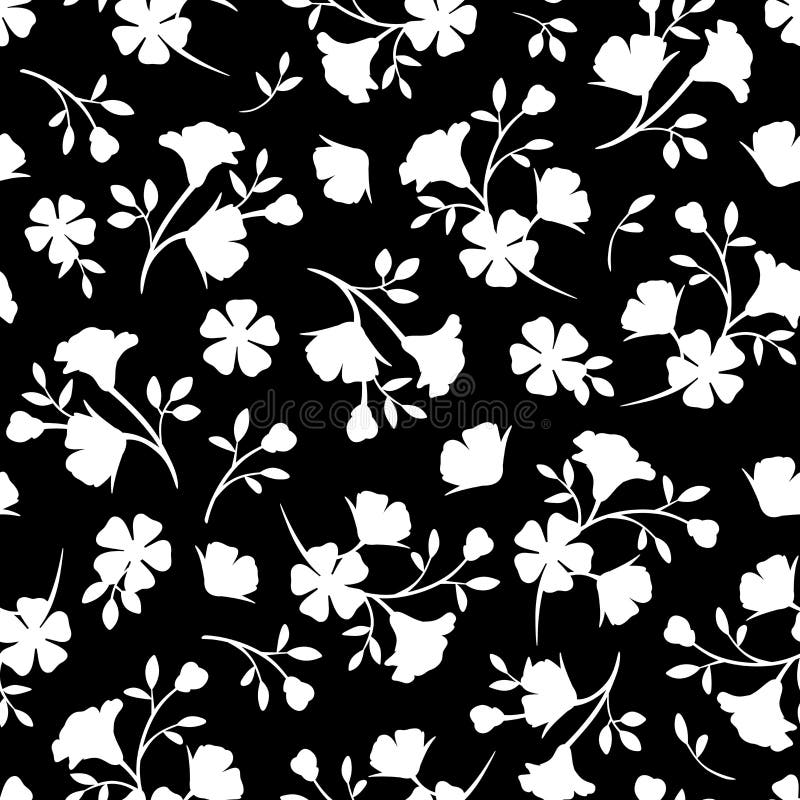 Seamless Black and White Floral Pattern. Vector Illustration. Stock